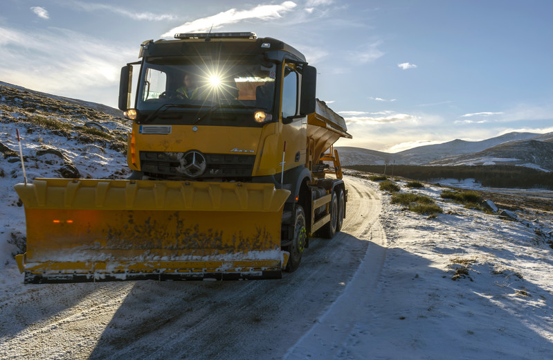 Snow gritter on the B9746 Ballater to Loch Muick Road