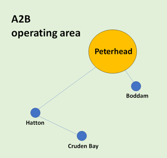 Map showing areas covered by Peterhead A2B