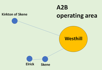 Map showing areas covered by Westhill A2B