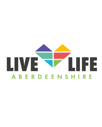 The Live Life Aberdeenshire Logo on a white background. The logo features a six-part heart shape, with each segment a different colour.