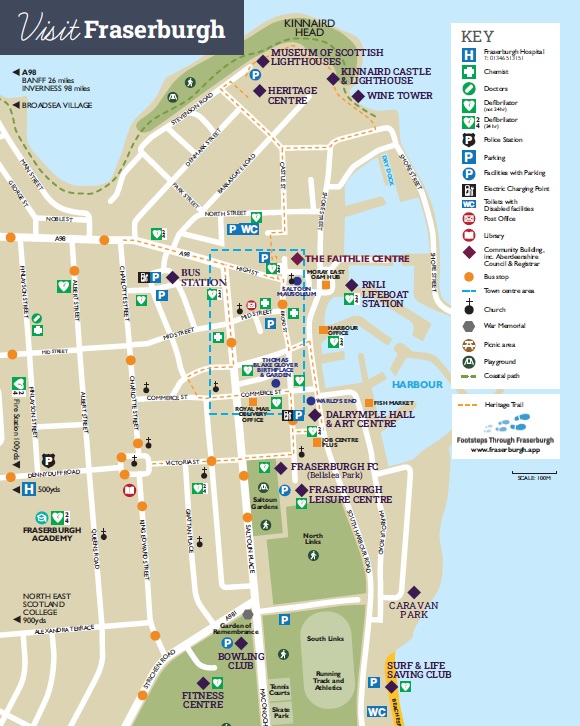 A picture of the map highlighting places of interest and Fraserburgh town centre