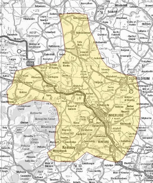 Map showing the Inverurie area covered by the Ready2Go service