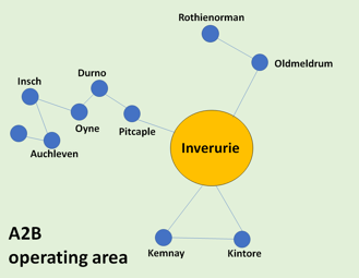 Map showing areas covered by Inverurie rural A2B