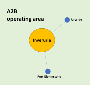 Map showing areas covered by Inverurie town A2B