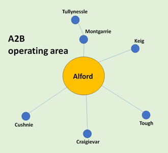 Map showing areas covered by Alford A2B