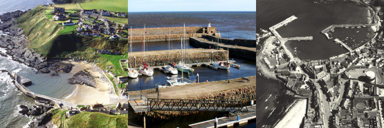 Collage of photos of Stonehaven, Collieston and Banff harbours