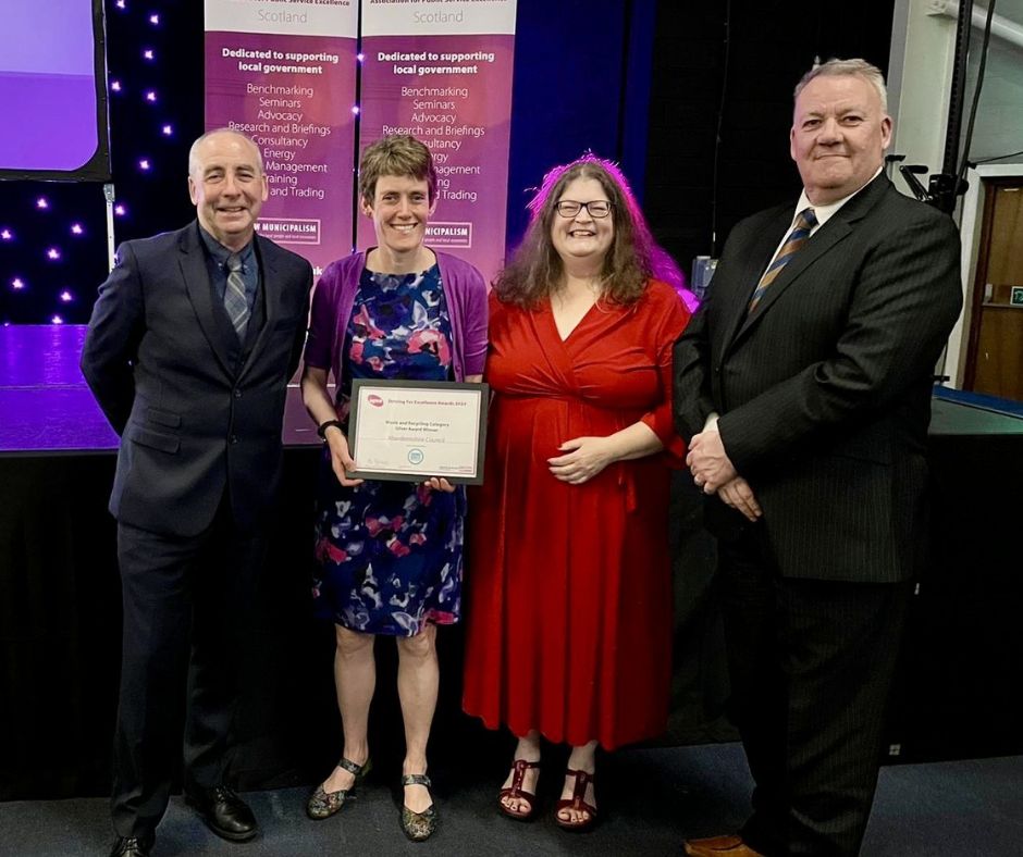 Pictured from left to right are Andrew Sheridan (Team Manager), Ros Baxter (Service Manager), Marie Johnstone (Project Leader), and Ewan Wallace (Head of Service).
