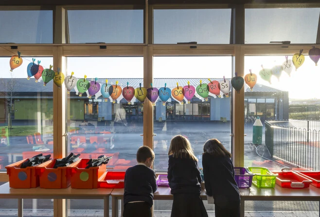 Pupils playing in the classroom at Midmill Primary School
