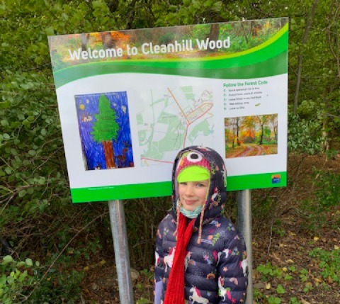 Niva Farquharson (pupil) with one of the interpretation panels